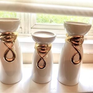 Elegant White and Gold Ceramic Vases set of 3